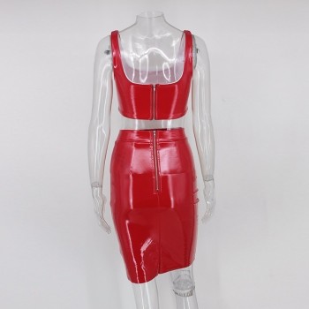 Strapless Fashion PU Leather Dress Mini Sexy Red Dress Kardashian Bodycon Party Club Dresses